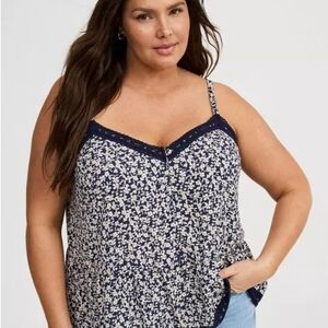 Torrid Navy and White Floral Tank Top